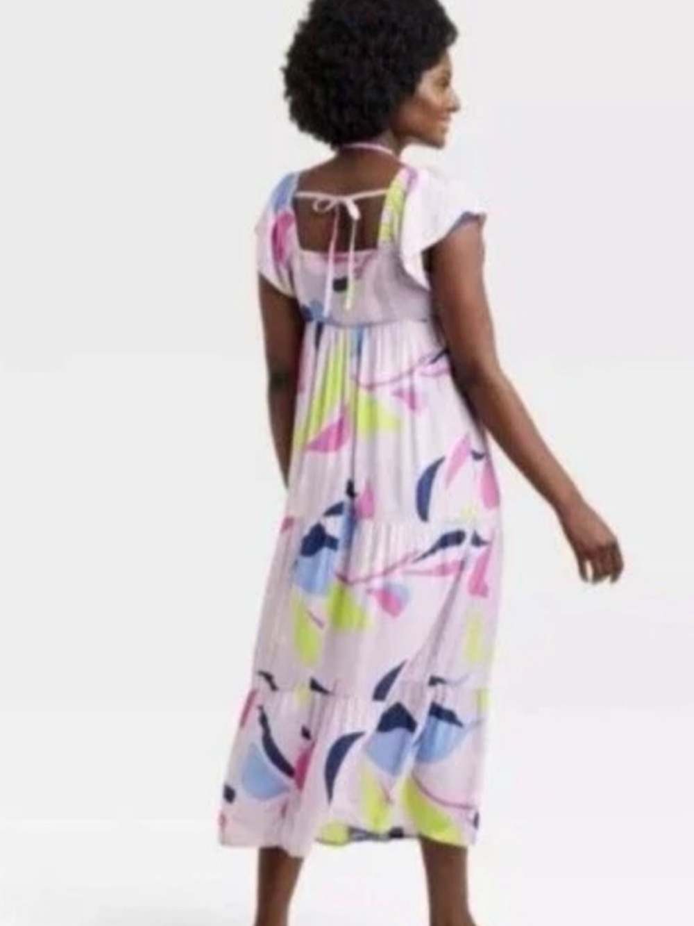 Isabel Maternity Flutter Short Sleeve Colorful Tiered Maxi Dress Size L - NWT - Picture 2 of 11